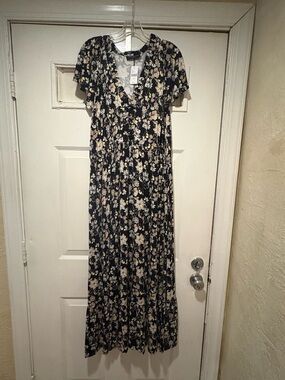 Lane Bryant Black Floral Maxi Dress with Cream Blooms